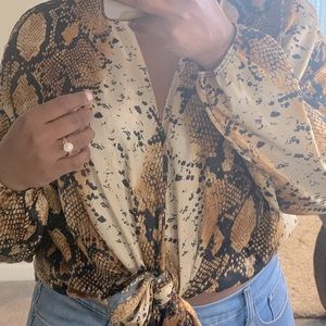 Snake skin front tie silk Top